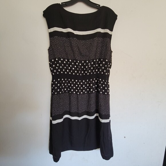 Loft Black White Polka Dot Floral Stripe Sleeveless Sheath Dress Size Medium - Picture 3 of 12